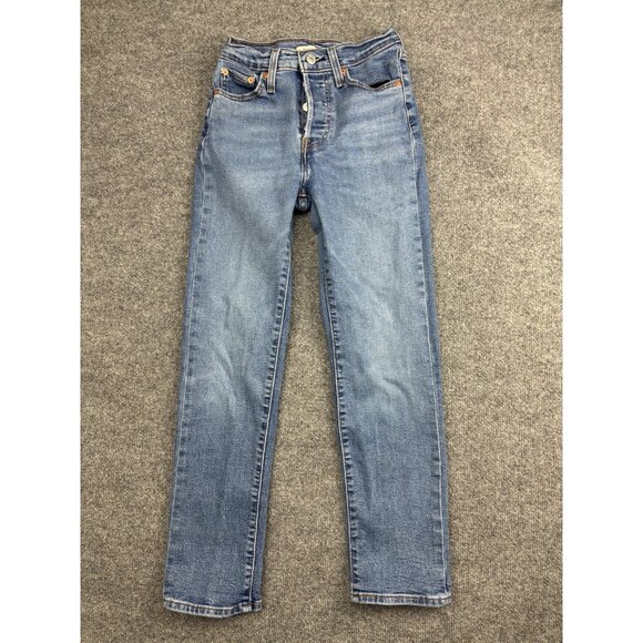 Levi's Wedgie Straight Jeans Womens 25x28 Light Blue High Rise Button Fly Denim - Picture 1 of 10